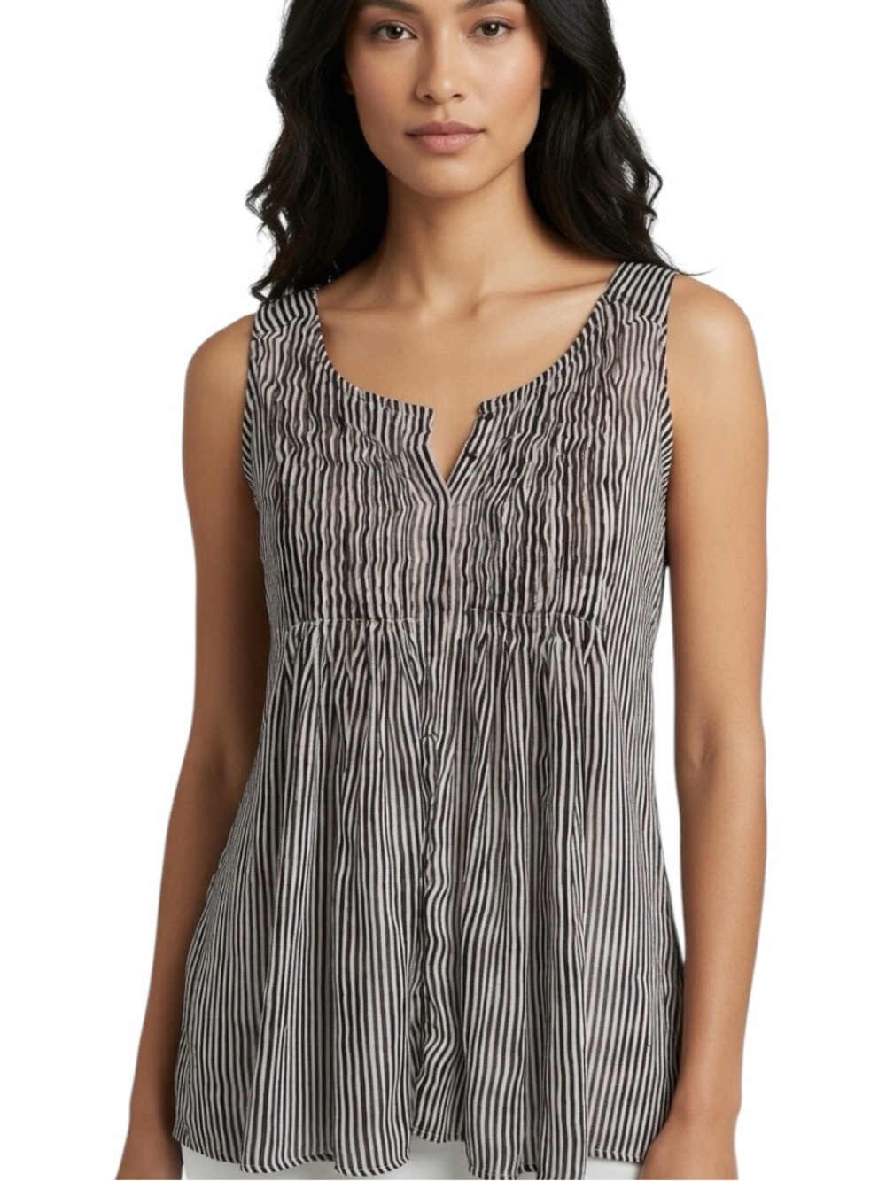 CONVERSE: One-Star Sleeveless Striped Crinkle Sheer Blouse - Size Medium